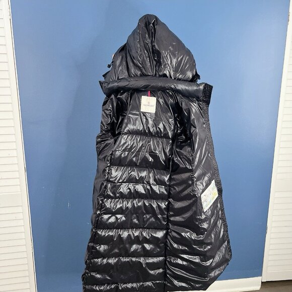 Moncler Moka Long Down Water Resistant Hooded Parka Coat Black Womens Size 0 - Picture 7 of 13